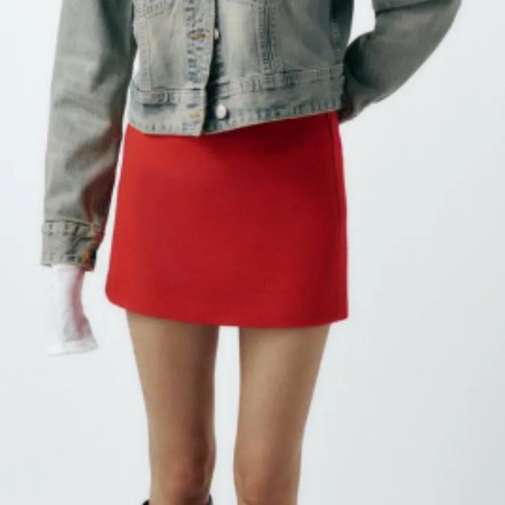 Red Textured Zara Skirt- BNWT- Size XS - Picture 1 of 11